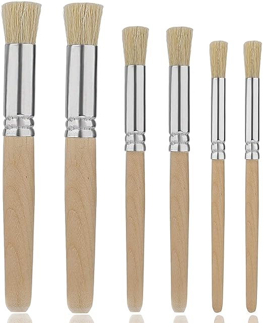 veriexpress Wooden Stencil Brushes Set of 6 Pcs, Bristle Brushes Wood Paint Template Brush, Perfect for Acrylic Painting, Oil Painting, Watercolor Painting, Stencil Project, Card Making & DIY Art Crafts
