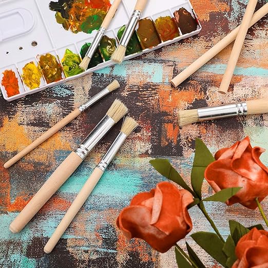veriexpress Wooden Stencil Brushes Set of 6 Pcs, Bristle Brushes Wood Paint Template Brush, Perfect for Acrylic Painting, Oil Painting, Watercolor Painting, Stencil Project, Card Making & DIY Art Crafts