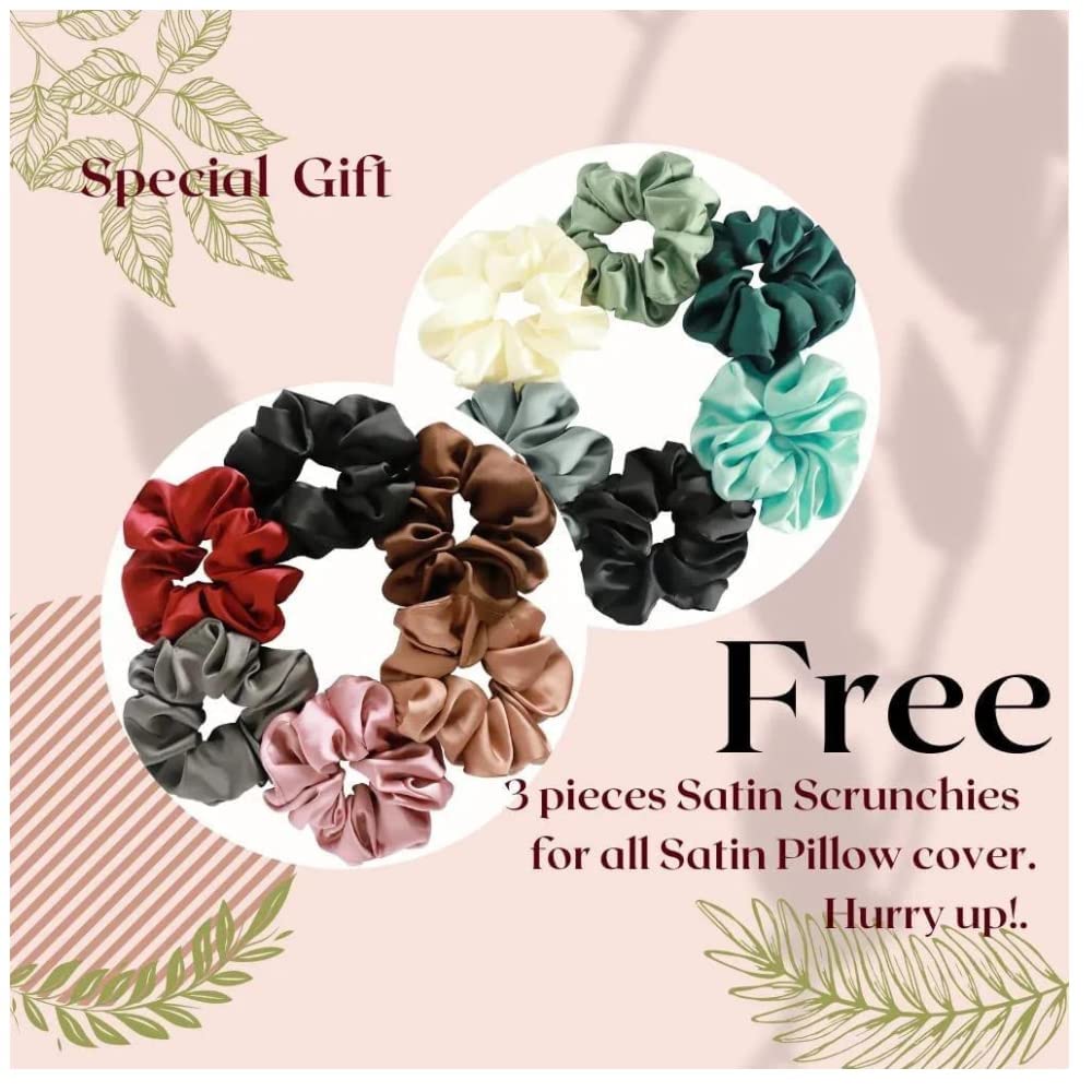 Verixpress Satin Silk Solid Pillow Covers 400 Tc Pack Of 2 For Hair And Skin-With Satin Scrunchies For Women Stylish|Satin Pillow Coves For Hair And Skin|Scrunchies For Women 3-Piece|Pillow Case(Brown)