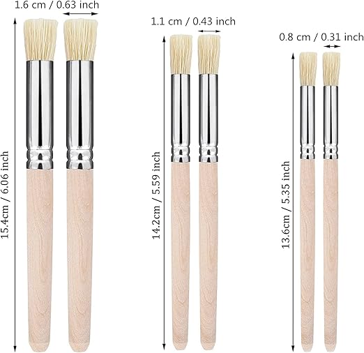 veriexpress Wooden Stencil Brushes Set of 6 Pcs, Bristle Brushes Wood Paint Template Brush, Perfect for Acrylic Painting, Oil Painting, Watercolor Painting, Stencil Project, Card Making & DIY Art Crafts
