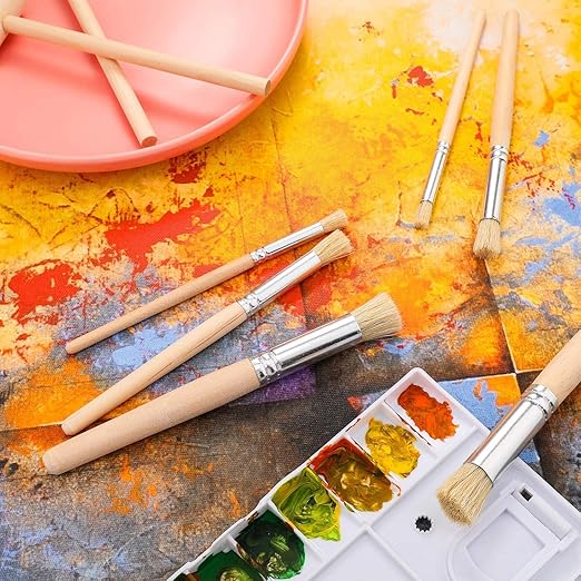veriexpress Wooden Stencil Brushes Set of 6 Pcs, Bristle Brushes Wood Paint Template Brush, Perfect for Acrylic Painting, Oil Painting, Watercolor Painting, Stencil Project, Card Making & DIY Art Crafts