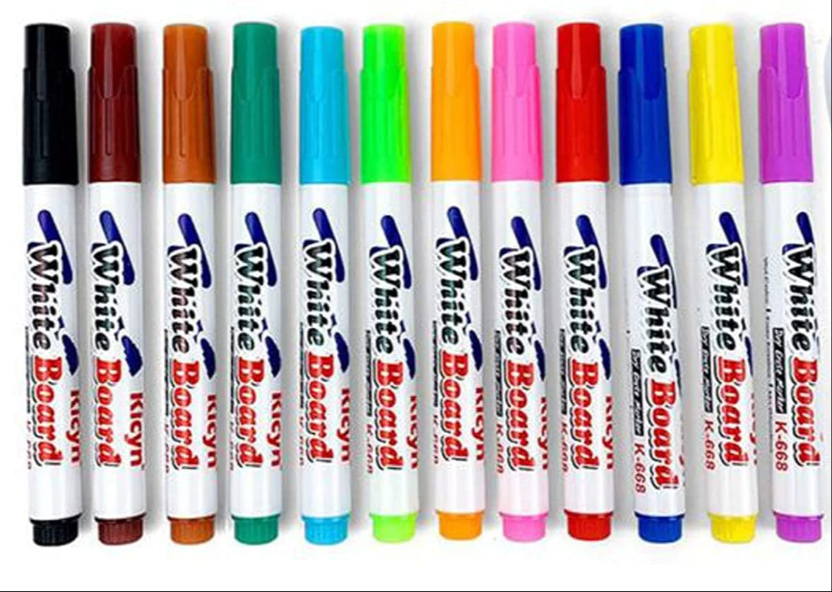 Qatalitic 12 Pcs Multicolour Whiteboard Markers, Dry Erase Boldmarkers, Assorted Vivid Colours, Easy to Erase, Odourless, Long-Lasting, For Kids, Teachers, Arts and Crafts, School and Office