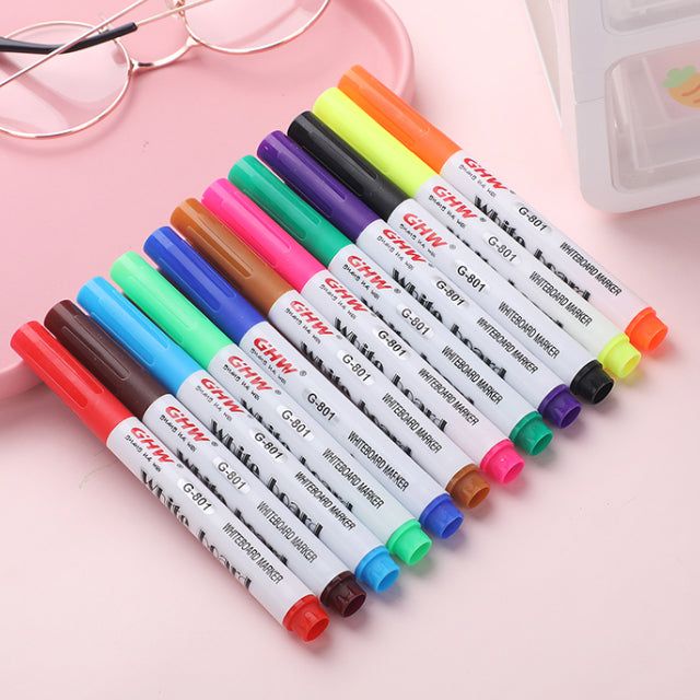 Qatalitic 12 Pcs Multicolour Whiteboard Markers, Dry Erase Boldmarkers, Assorted Vivid Colours, Easy to Erase, Odourless, Long-Lasting, For Kids, Teachers, Arts and Crafts, School and Office