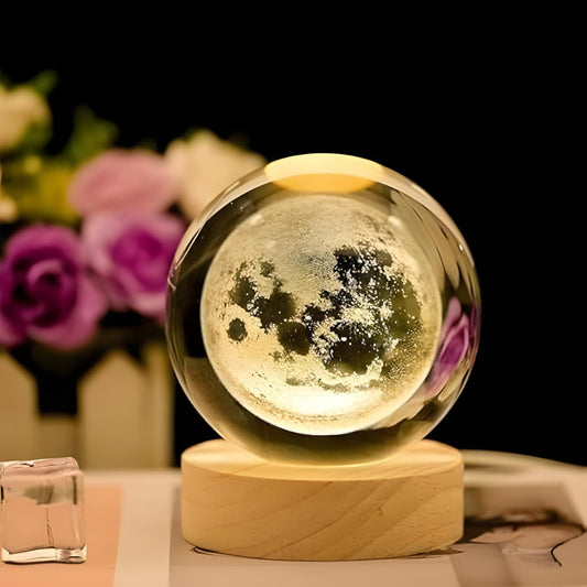 Verixpress Moon Crystal Ball Night Light,2.4 Inch Glass Ball Night LED Lamp with Woodern Base,Decorations Gifts for Men,Women,Kids,Boys,Girls,Teens