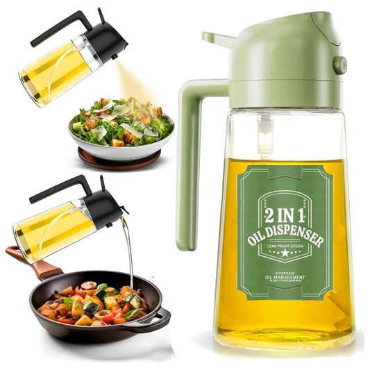 VeriXpress 500ml 2 in 1 Oil Spray Bottle and Oil Dispenser Bottle for Kitchen, Glass Oil Bottle with Nozzle, for Air Fryer, Roasting and Frying, Oil and Vinegar, Pourer and Sprayer Bottle (Multicolor)