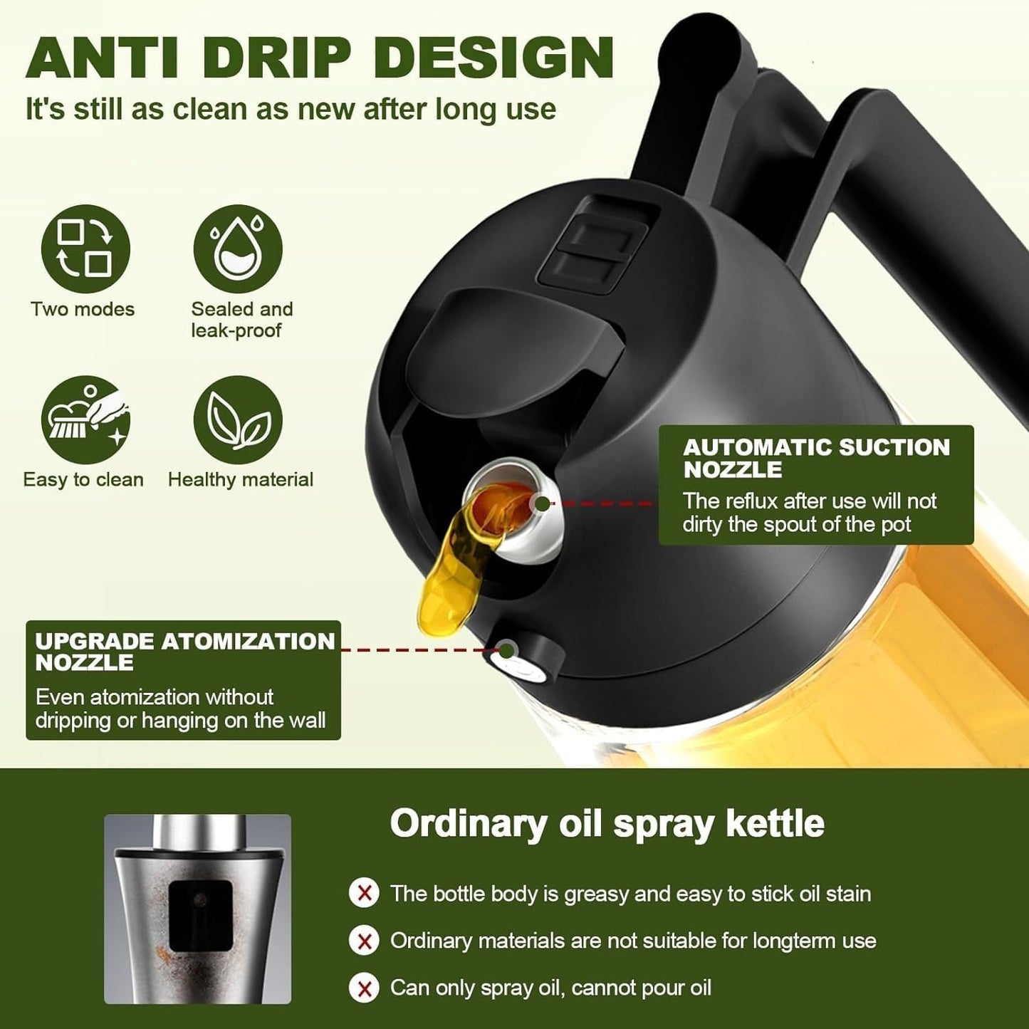 VeriXpress 500ml 2 in 1 Oil Spray Bottle and Oil Dispenser Bottle for Kitchen, Glass Oil Bottle with Nozzle, for Air Fryer, Roasting and Frying, Oil and Vinegar, Pourer and Sprayer Bottle (Multicolor)