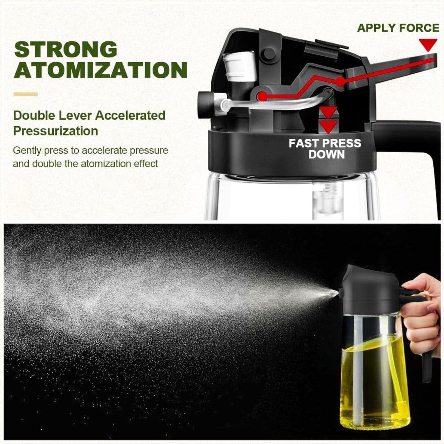 VeriXpress 500ml 2 in 1 Oil Spray Bottle and Oil Dispenser Bottle for Kitchen, Glass Oil Bottle with Nozzle, for Air Fryer, Roasting and Frying, Oil and Vinegar, Pourer and Sprayer Bottle (Multicolor)