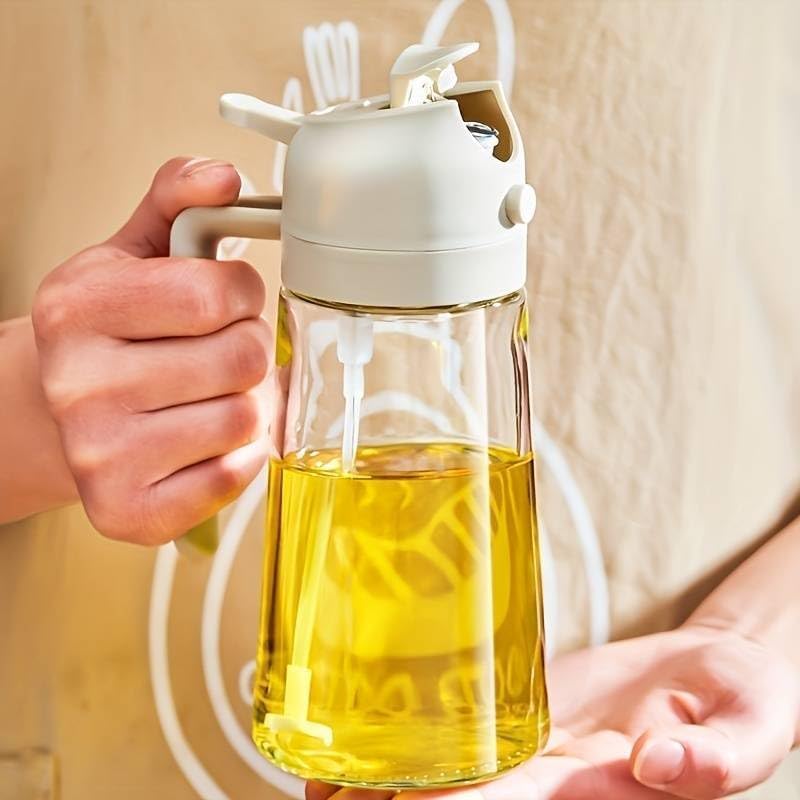 VeriXpress 500ml 2 in 1 Oil Spray Bottle and Oil Dispenser Bottle for Kitchen, Glass Oil Bottle with Nozzle, for Air Fryer, Roasting and Frying, Oil and Vinegar, Pourer and Sprayer Bottle (Multicolor)