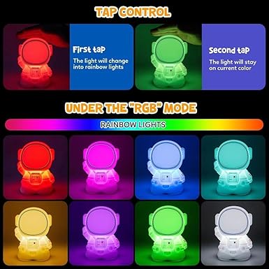 Veriexpress Astronaut Silicone Night Lamp for Kids | RGB Color-Changing LED Bedside Light with Touch Control & 8 Lighting Modes | Rechargeable Nursery Lamp for Bedroom & Gifting, Multicolor