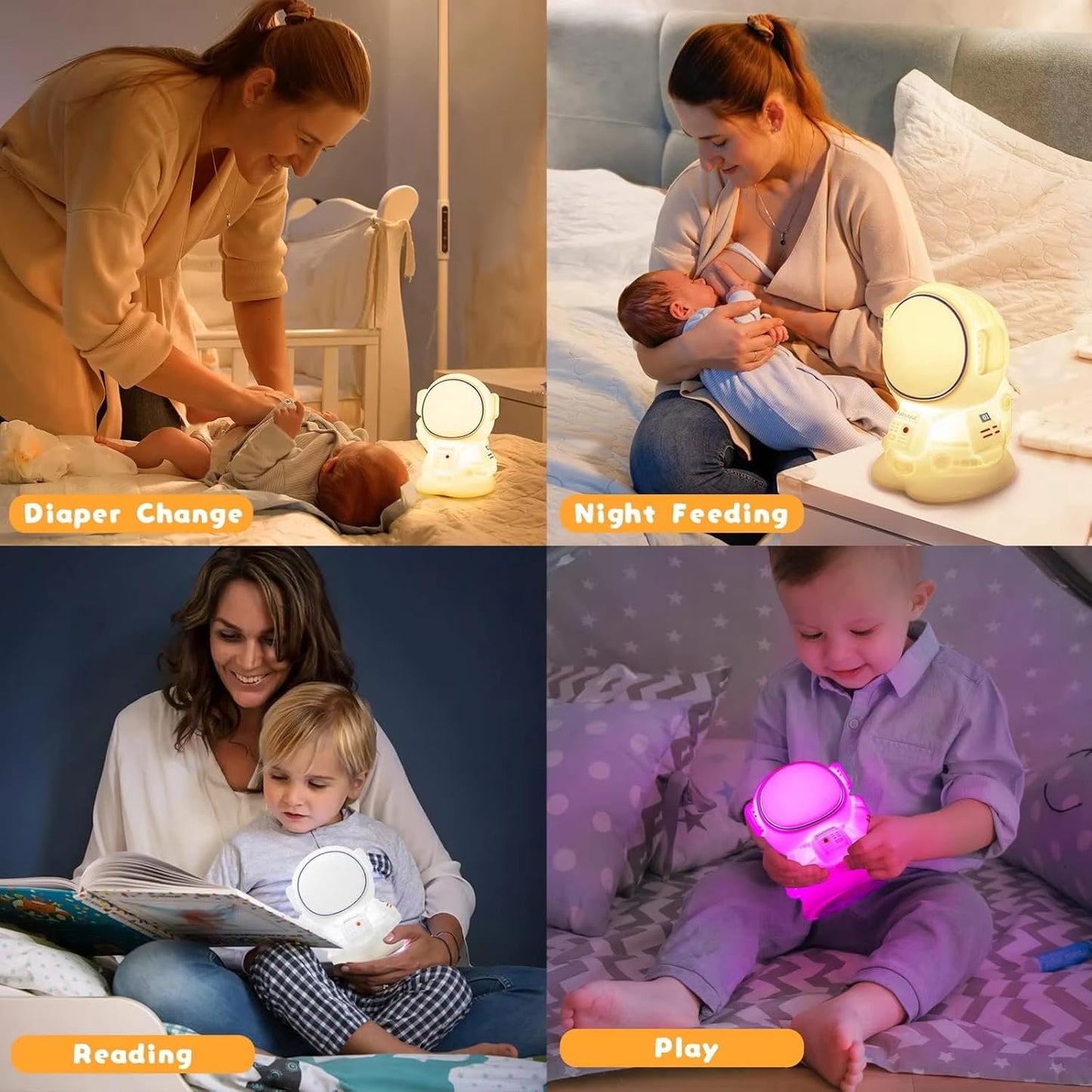 Veriexpress Astronaut Silicone Night Lamp for Kids | RGB Color-Changing LED Bedside Light with Touch Control & 8 Lighting Modes | Rechargeable Nursery Lamp for Bedroom & Gifting, Multicolor