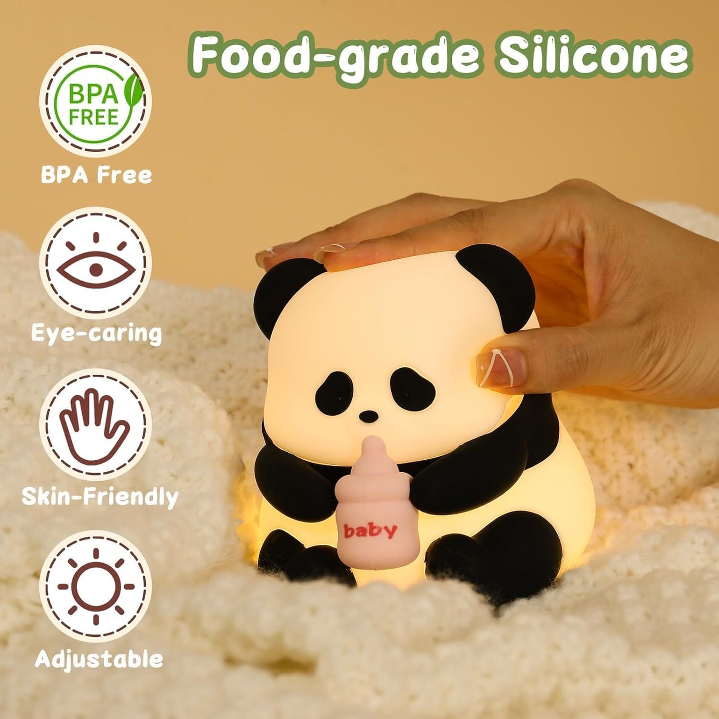 Veriexpress  Baby Panda Rechargeable Silicone Night Lamp - Cute Panda Lamp, Kids Night Light, Nursery Decor, Birthday Gift, Silicone LED Light