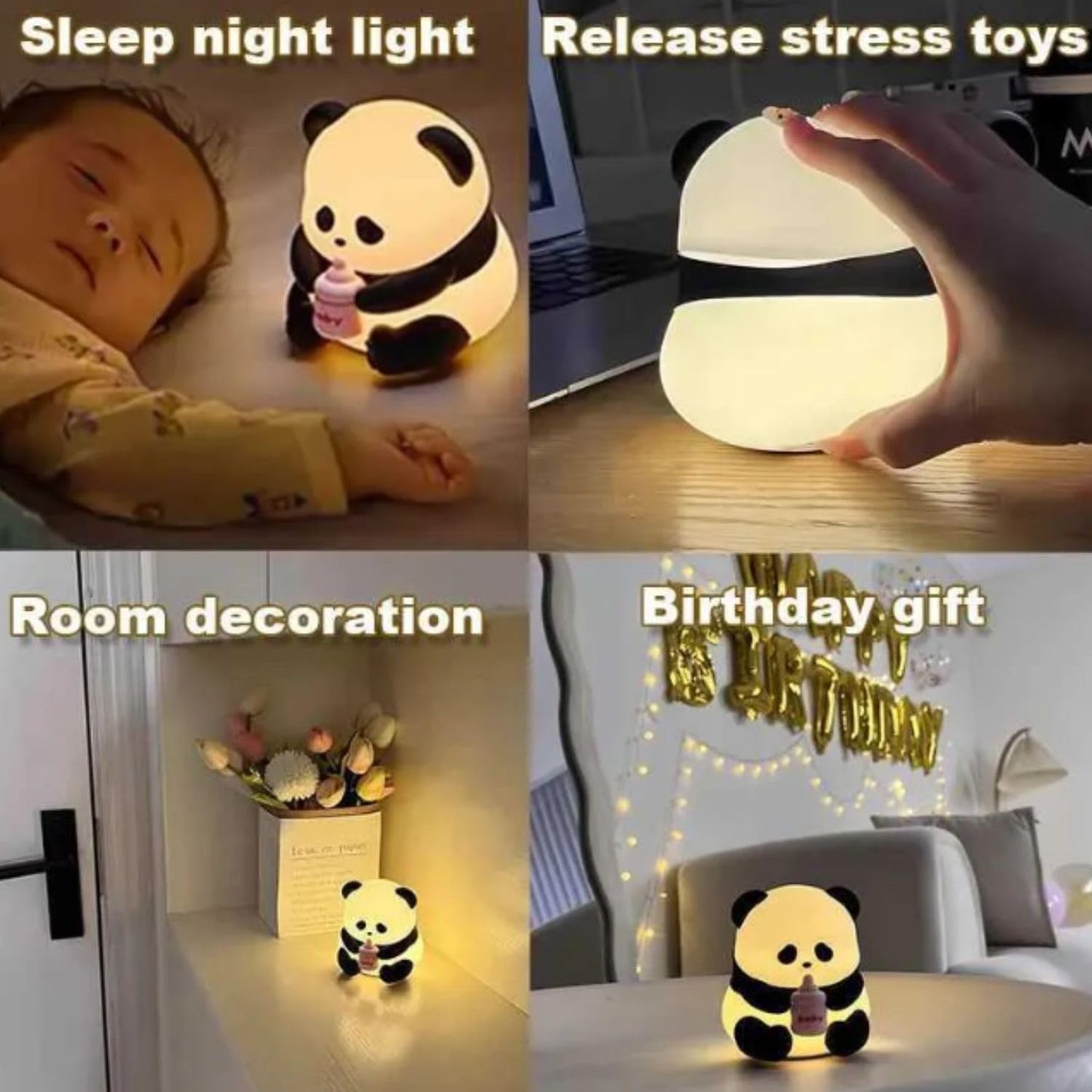 Veriexpress  Baby Panda Rechargeable Silicone Night Lamp - Cute Panda Lamp, Kids Night Light, Nursery Decor, Birthday Gift, Silicone LED Light