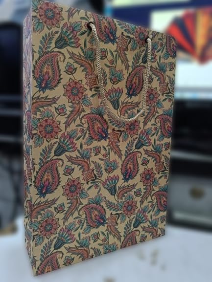 Qatalitic Designer Gift Paper Bags (Pack of 5), Size (13 x 8.8 x 3 inches) Goodie Bags for Return Gifts, Carry Bags for Presents, Weddings, Birthday, and Corporate Events, 200 GSM Thickness