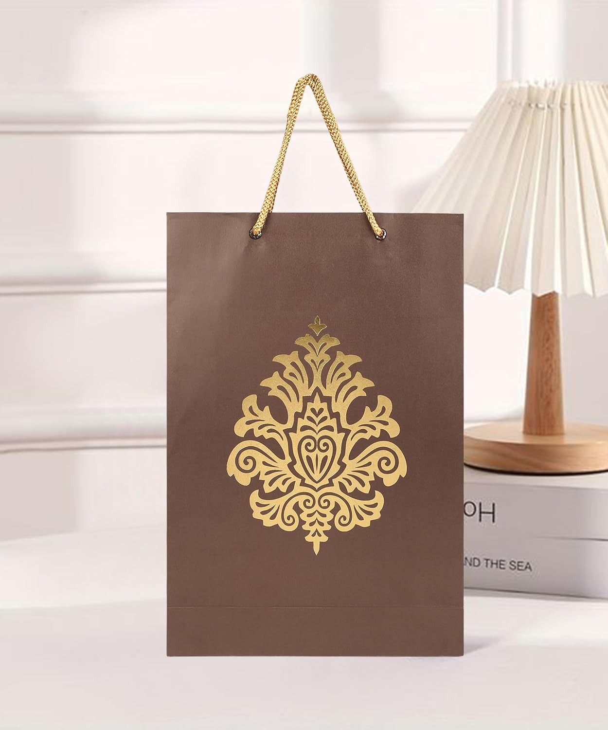 Qatalitic Designer Gift Paper Bags (Pack of 5), Goodie Bags for Return Gifts, Carry Bags for Presents, Weddings, Birthday, and Corporate Events, 200 GSM Thickness (Pattern 3, 13 x 8.8 x 3 inches)