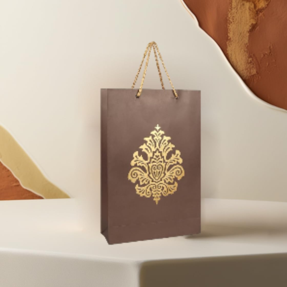 Qatalitic Designer Gift Paper Bags (Pack of 5), Goodie Bags for Return Gifts, Carry Bags for Presents, Weddings, Birthday, and Corporate Events, 200 GSM Thickness (Pattern 3, 13 x 8.8 x 3 inches)