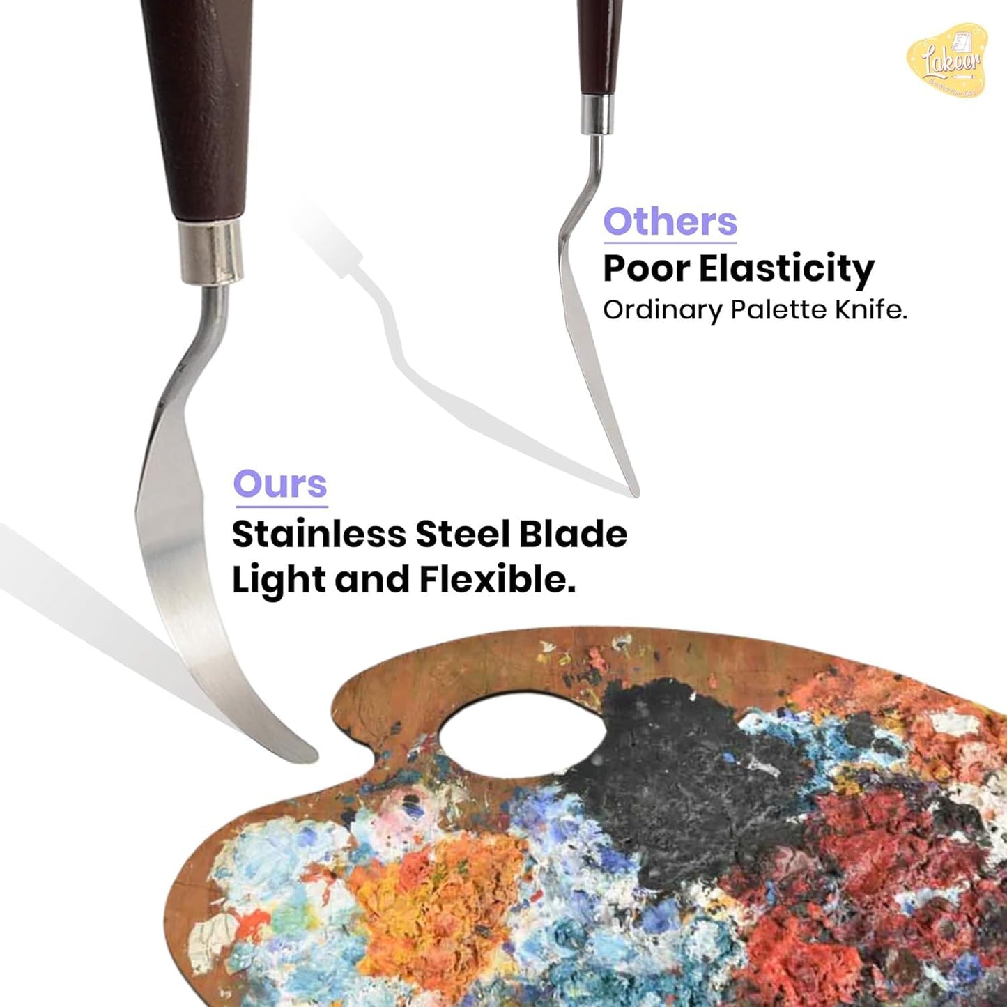 Veriexprees  Set of 10 Palette Painting Knives of Various Sizes & Shapes, Stainless Steel Scraper Spatula Polished Brown Handle for Artist Canvas Oil Paint Color Mixing