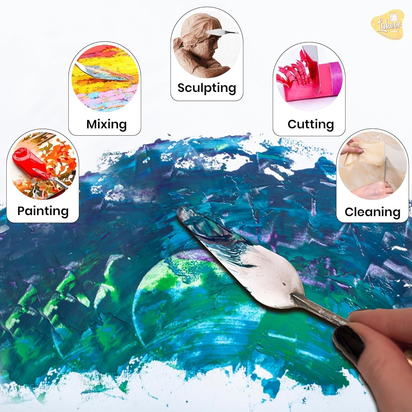 Veriexprees  Set of 10 Palette Painting Knives of Various Sizes & Shapes, Stainless Steel Scraper Spatula Polished Brown Handle for Artist Canvas Oil Paint Color Mixing