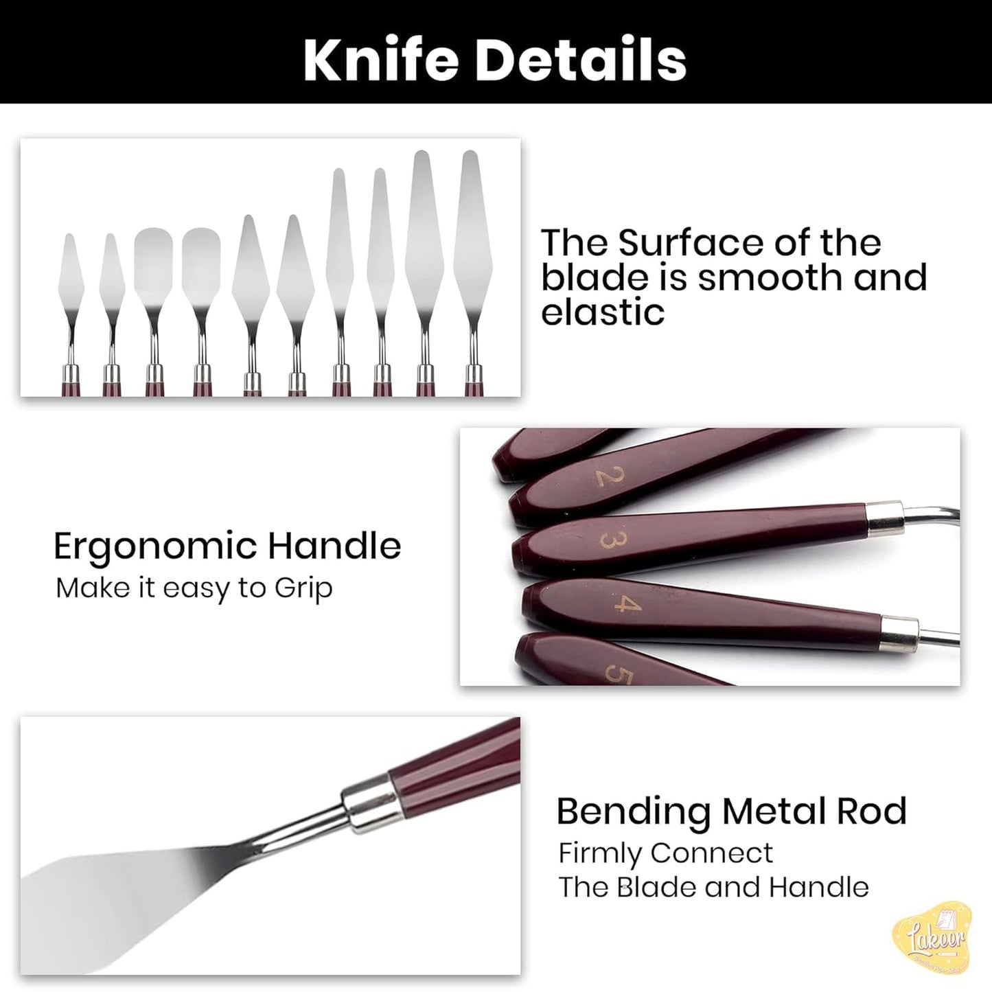 Veriexprees  Set of 10 Palette Painting Knives of Various Sizes & Shapes, Stainless Steel Scraper Spatula Polished Brown Handle for Artist Canvas Oil Paint Color Mixing