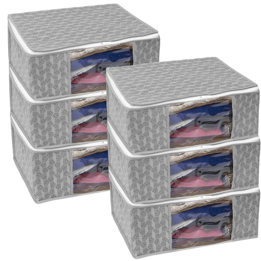Verixpress Set of 6 Non-Woven Printed Saree Cover/Cloth Storage/Organizer with Transparent Window (Beige)
