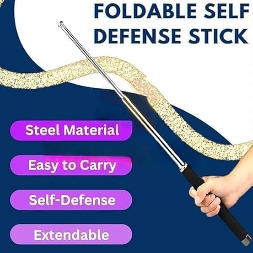 Veriexprees Stainless Steel Self-Defense Foldable Pointer & Safety Hiking Stick, Extendable Safety Wand with Non-Slip Grip & Nylon Pouc