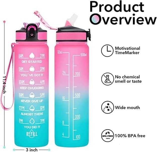 Veriexprees sipper bottle Motivational 1 Liter Quotes & Time Marker Dual Colour Sports Plastic Bottle BPA Free, Leak Proof Sipper Bottle for Gym, Office, Workout-Dark Blue Sky Blue