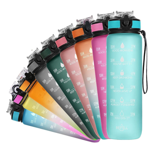 Veriexprees sipper bottle Motivational 1 Liter Quotes & Time Marker Dual Colour Sports Plastic Bottle BPA Free, Leak Proof Sipper Bottle for Gym, Office, Workout-Dark Blue Sky Blue