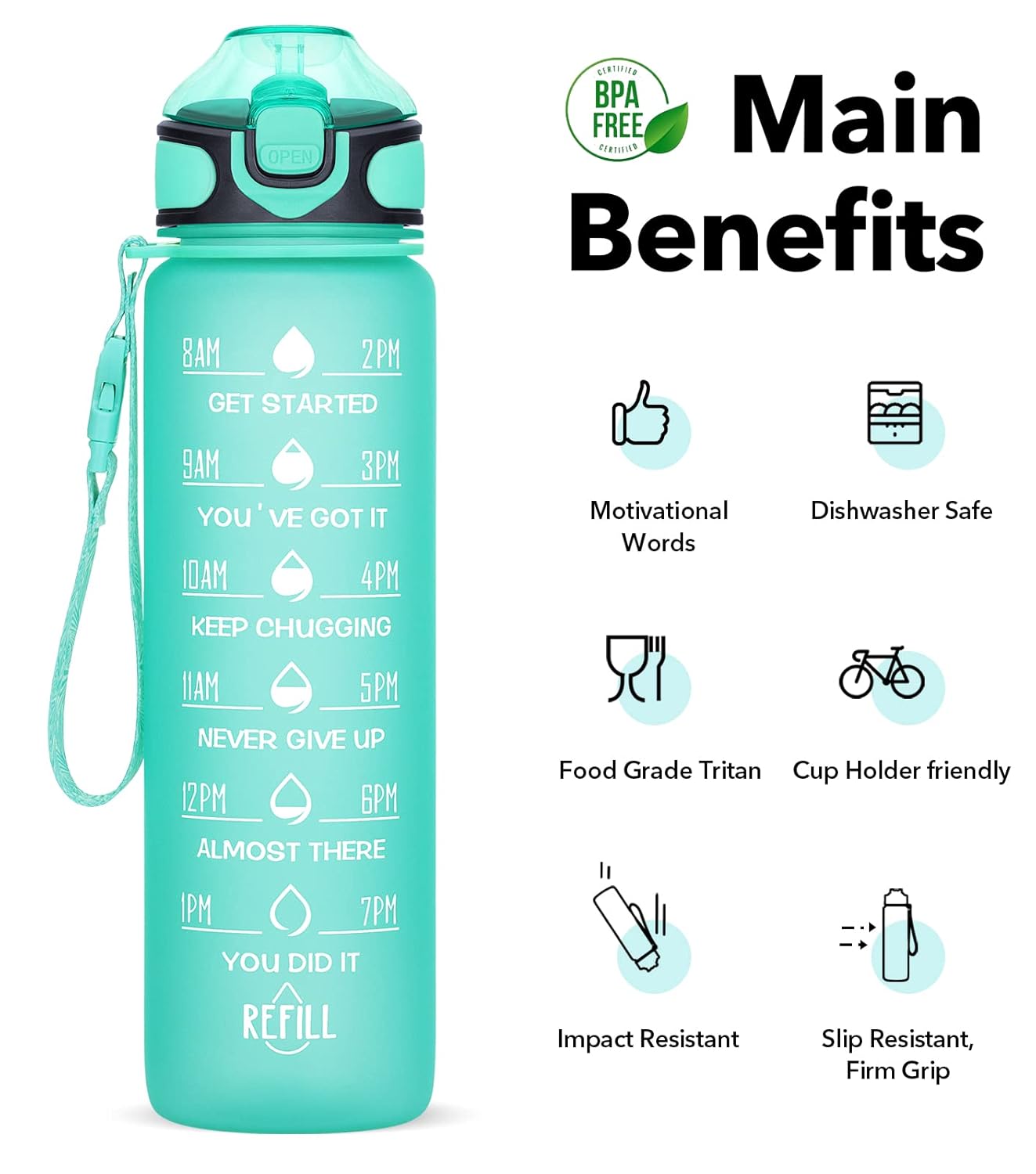 Veriexprees sipper bottle Motivational 1 Liter Quotes & Time Marker Dual Colour Sports Plastic Bottle BPA Free, Leak Proof Sipper Bottle for Gym, Office, Workout-Dark Blue Sky Blue