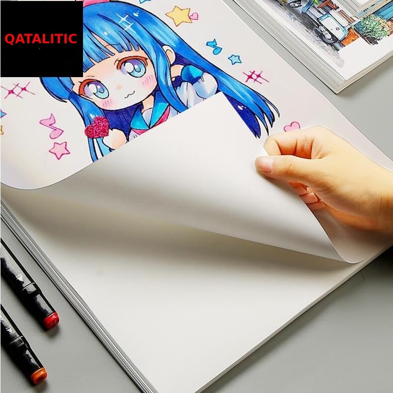 Qatalitic Cartridge A4 White Sketch Paper 150 GSM Set of 20sheets, for Artists, Ideal for Charcoal, Graphite, Acrylic, Watercolor, Gouache, Ink, & Other Mixed Media