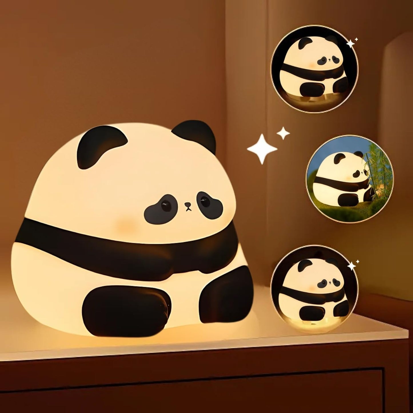 veriexpress Baby Panda Night Light Soft Silicone Touch Lamp | Rechargeable LED Bedside Light For Kids, Toddlers, Nursery & Bedroom | Cute Animal Design Gift For Boys & Girls,Black & White