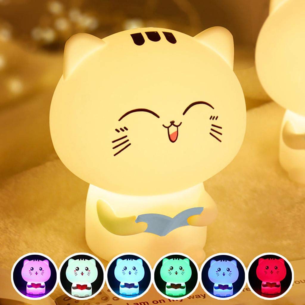Veriexpress Kitty Lamp, Kitty Gifts, Book Reading Cat Silicone Touch Lamp, Birthday Gift for Girls and Boys, 7 Color Touch Control Led Beside Night Light for Nursery Kids | Kitty Gifts for Girls & Woman