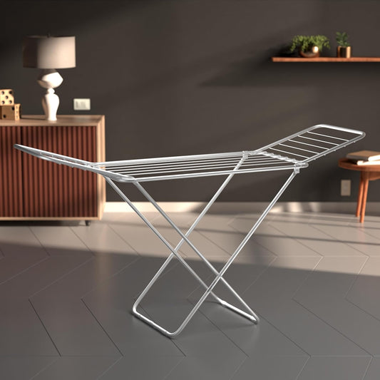 Veriexpress  Premium Mild Steel Cloth Drying Stand - 3 Way Folding, Lightweight, 42 Feet Drying Length, 20 Drying Rails (Silver), Pack of 1