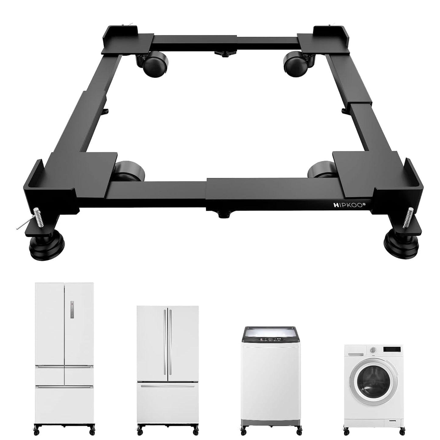 Veriexpress Universal & Adjustable Metal Washing Machine Stand (5 KG to 12 KG) | Trolley with Wheels | Single/Double Door Fridge Stand, Air Cooler Stand | 170 KG Capacity, 4 Anti Vibration Pads |Refrigerator stand with Wheels|Dishwasher Stand Trolley