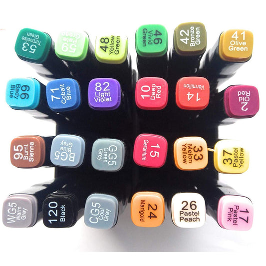 Qatalitic Set of 24 Colors, Touch Marker Twin Permanent Art Markers with Dual Tips, Pointed Nib and Flat Nib On Other Side for Painting, Coloring, Designing, Sketching, Drawing, Highlighter