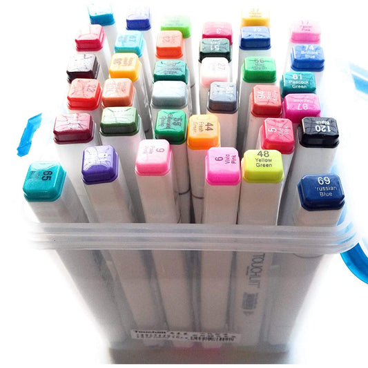 Qatalitic Set of 60 Colors Touch Marker Twin Permanent Art Markers with Dual Tips, Pointed Nib and Flat Nib On Other Side for Painting, Coloring, Designing, Sketching, Drawing, Highlighter, etc.