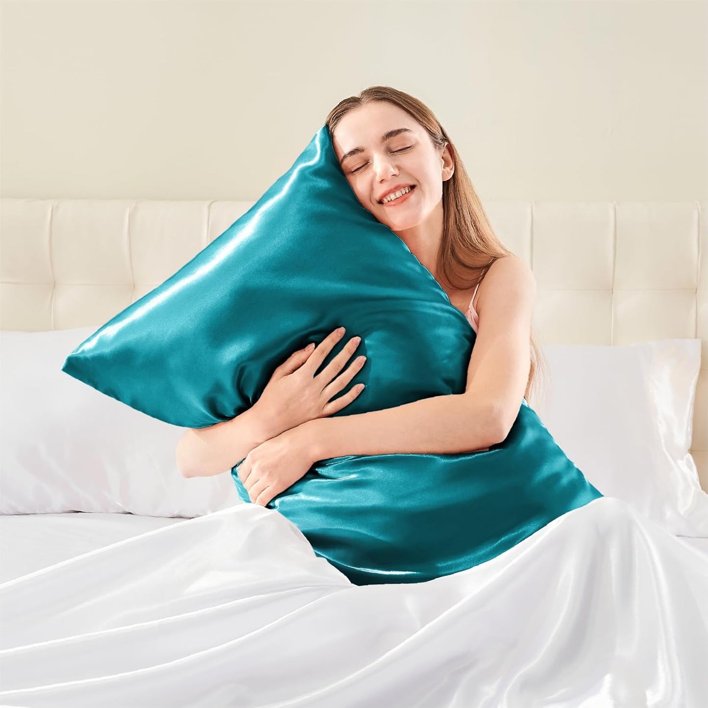 Verixpress Satin Silk Pillow Covers Pack of 2 for Hair and Skin-with Satin Scrunchies for Women Stylish|Satin Pillow Cover for Hair and Skin |scrunchies for Women 3-Piece|Silk Pillow case  (turqoise blue)