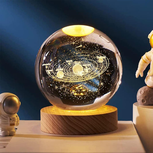 Verixpress Universe Crystal Ball Night Light,2.4 Inch Glass Ball Night LED Lamp with Wooden Base,Decorations Gifts for Men,Women,Kids,Boys,Girls,Teens