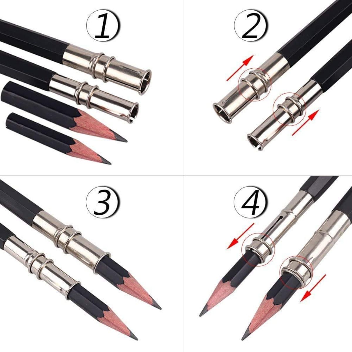 Qatalitic Pencil Extender/Lengthener with Metal Heads (Pack of 2)