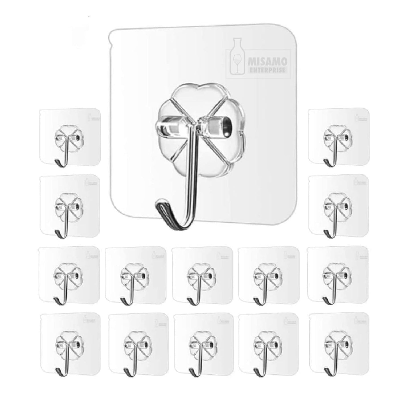 Verixpress 20 Pieces PVC Heavy Duty Self Adhesive Stainless Hooks Transparent Waterproof and Oilproof Wall Hooks for Kitchen, Bathroom Shower Door Outdoor Home Improvement Utility Hook