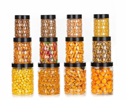 12 PCS Kitchen storage container jar of tea,coffee, Sugar,sipce,pickle , pulses , for gifting , to storage almonds , cashew , pista , kismis , garam masalas , mukhwas , dry fruits more