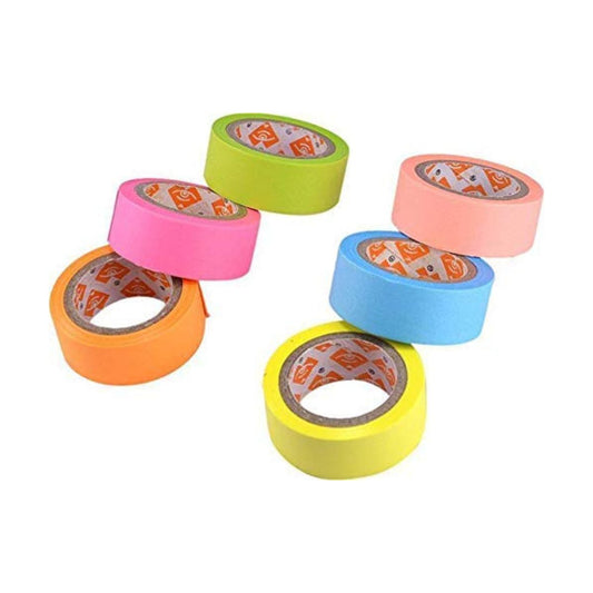 Set of 6 Attractive Neon Color Adhesive Paper Tapes for Decorative Purposes Like Art and Craft Size