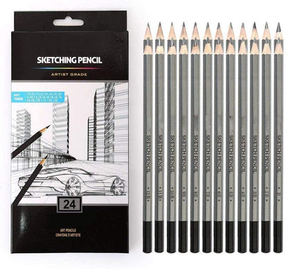Qatalitic Set of 24 Sketching Pencils for Drawing and Fine Art, for Students, Professionals and Artists