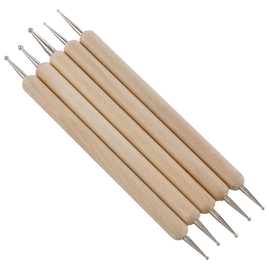 Qatalitic 5 Piece Wooden Dotting Tool Set, Double Ended Steel Ball Stylus for Mandala Art, Clay, Pottery, Ceramic, Nail Art and Sculpting Tools
