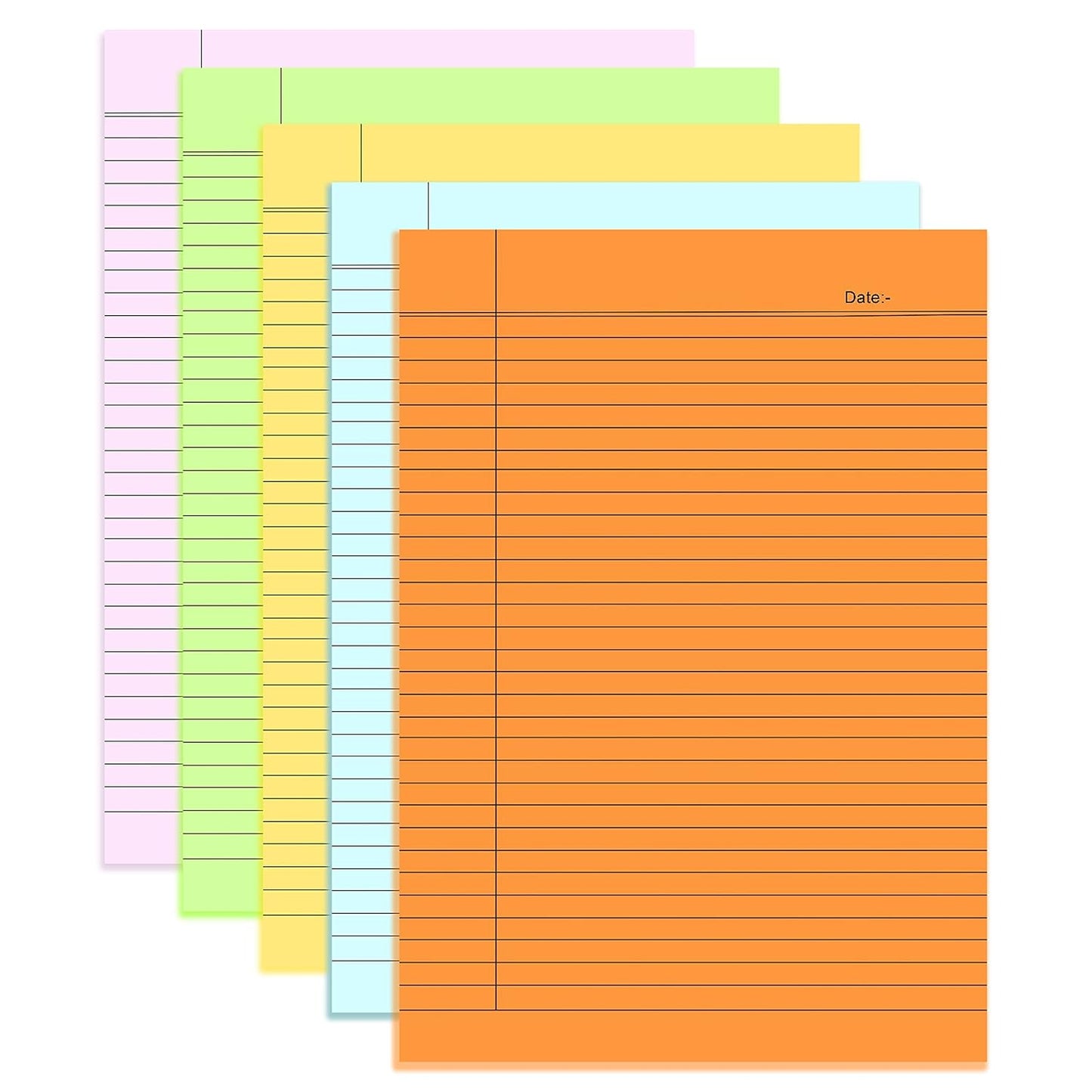 Qatalitic A4 Size Ruled Paper-Single Side Ruled | 5 Colours-Pack of 50 Sheets | for Project/Assignment/Practical/Homework