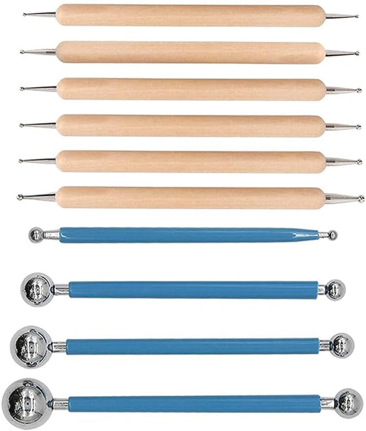 Qatalitic 9 Pcs Ball and Wooden Dotting Tool Set, for Mandala Art, Embossing Stylus for Clay Pottery Ceramic Nail Art and Polymer Clay