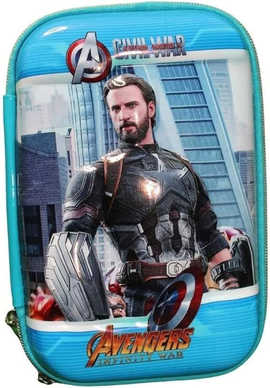 Qatalitic Big Size EVA 3D Cover Pencil Case, Large Capacity (Captian America) Pencil Case with Compartments, School Pouch Organizer for Students, Stylish Pen Holder Pouch, Art Pencil Box (Blue)