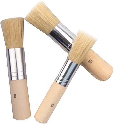 Qatalitic 3 pcs Stencil Brushes Set, Natural Bristle Brushes Perfect for Acrylic Painting, Oil Painting, Watercolor Painting, Stencil Project, Card Making and DIY Art Crafts