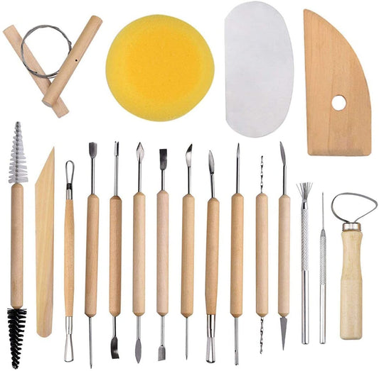 Qatalitic 19 Pcs Professional Pottery Tools Kit for Clay Pottery Sculpting, Scarping, Carving, Fine Detailing, Smoothening, Shaping and Trimming, Ideal for Pottery Enthusiasts and Artists