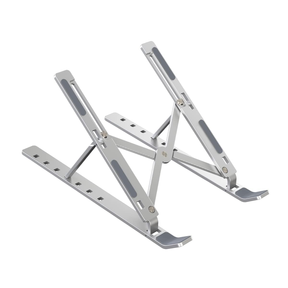 Qatalitic Portable Metal Frame Laptop Stand Holder, Multi Level Adjustable Aluminum Ergonomic Foldable Stand, OverHeating Protection for All Laptops and for Multifunction Use (Silver)
