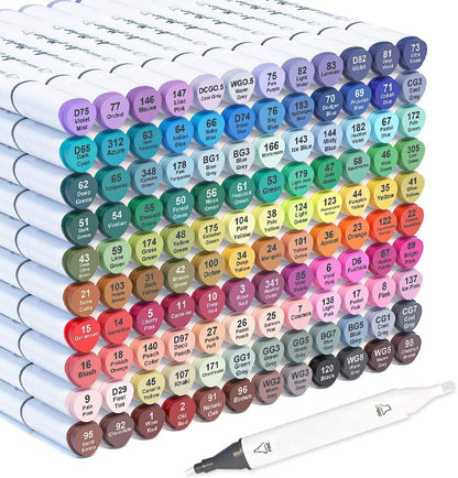 Qatalitic 120 Colours Alcohol Based Markers, Dual Tip Art Marker Set (Fine and Chisel Tip), with Carrying Plastic Box, For DIY Art, Colouring Illustrations, Great Value Pack For Kids, Adults