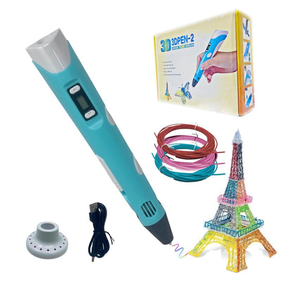 Qatalitic 3D Printing Pen with USB Cable, LCD Display with Free Refill PLA Filaments, Easy to Use for Kids to Doodle and Sketch in 3D, Ready to Create (Random Color)